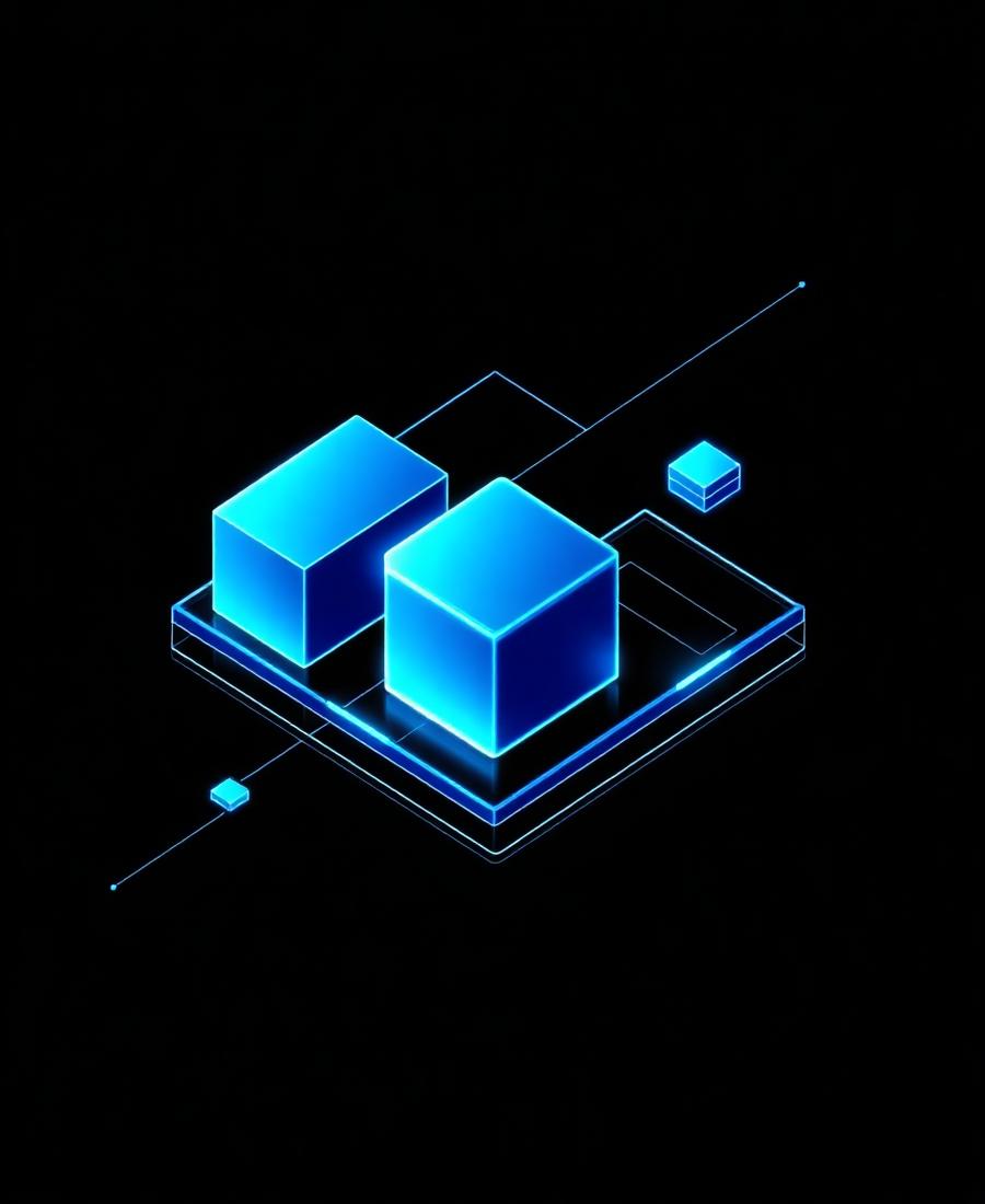 Blocuri izometrice albastre pentru proiectul digital FreshClick